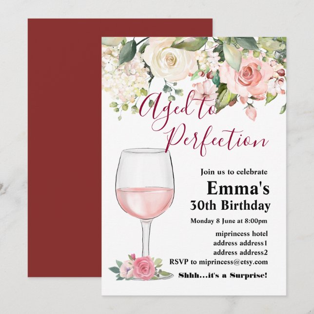 Invitación de cumpleaños de vino, Aged to Perfecti (Anverso / Reverso)