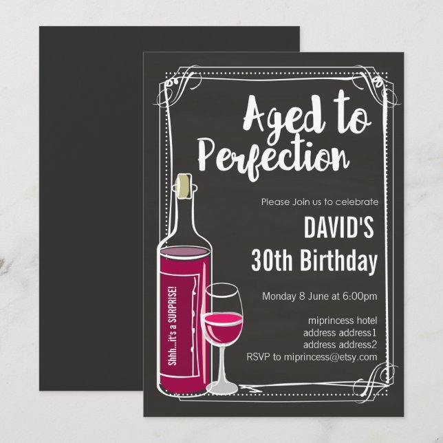 Invitación de cumpleaños de vino, Aged to Perfecti (Anverso / Reverso)
