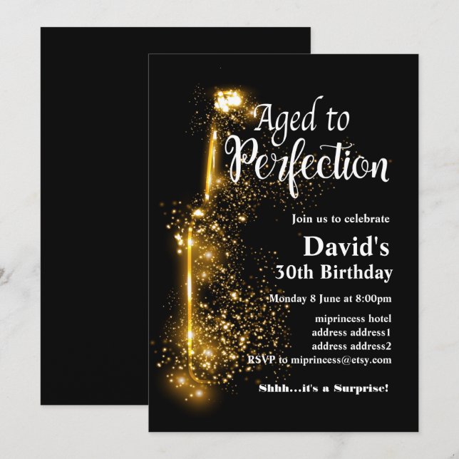 Invitación de cumpleaños de vino, Aged to Perfecti (Anverso / Reverso)