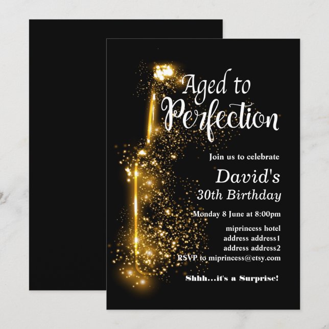 Invitación de cumpleaños de vino, Aged to Perfecti (Anverso / Reverso)