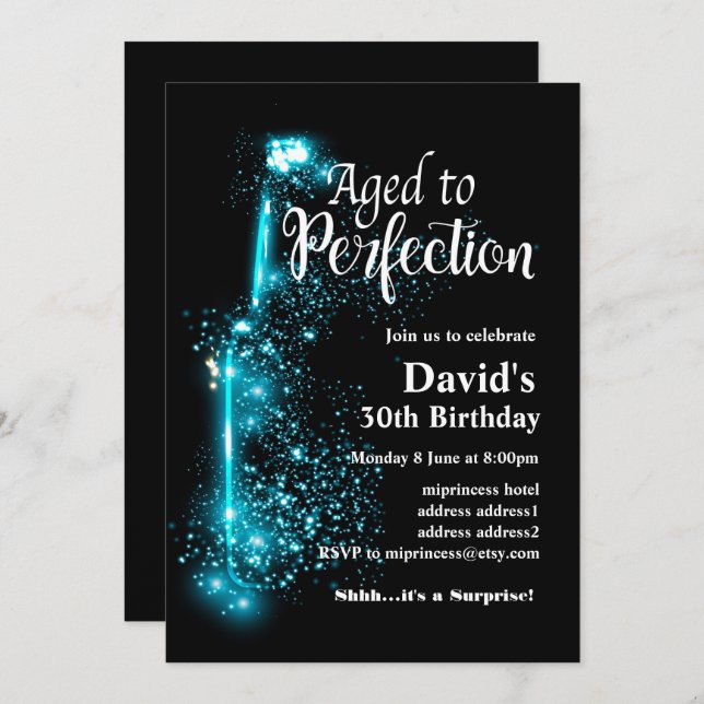 Invitación de cumpleaños de vino, Aged to Perfecti (Anverso / Reverso)