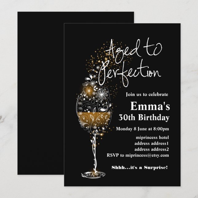 Invitación de cumpleaños de vino, Aged to Perfecti (Anverso / Reverso)