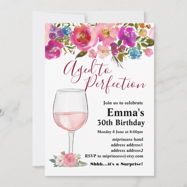 Invitación de cumpleaños de vino, Aged to Perfecti (Anverso)