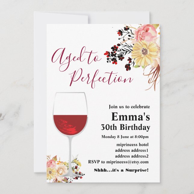 Invitación de cumpleaños de vino, Aged to Perfecti (Anverso)