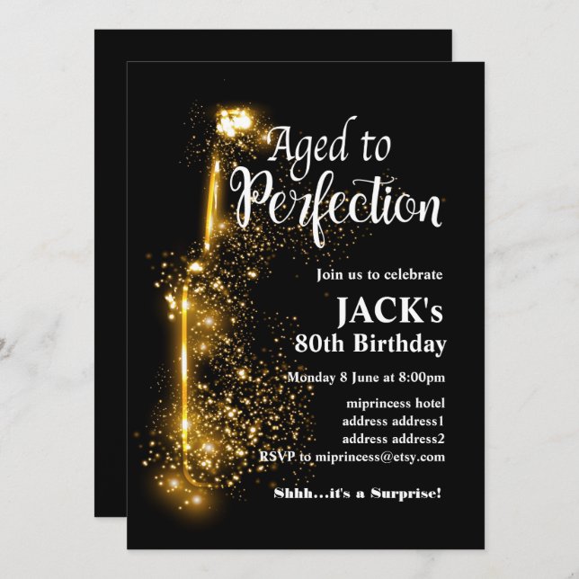 Invitación de cumpleaños de vino, Aged to Perfecti (Anverso / Reverso)