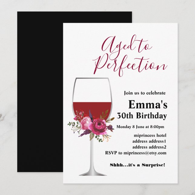Invitación de cumpleaños de vino, Aged to Perfecti (Anverso / Reverso)