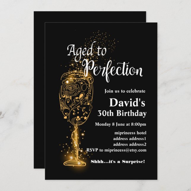 Invitación de cumpleaños de vino, Aged to Perfecti (Anverso / Reverso)