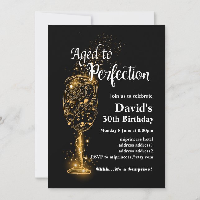 Invitación de cumpleaños de vino, Aged to Perfecti (Anverso)