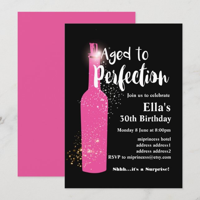 Invitación de cumpleaños de vino, Aged to Perfecti (Anverso / Reverso)