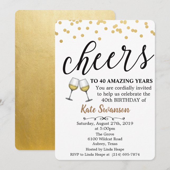 Invitación de cumpleaños de vino Cheers para cualq (Anverso / Reverso)
