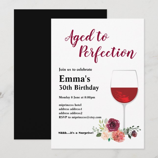 Invitación de cumpleaños de vino, invitación de ed (Anverso / Reverso)