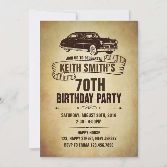 Invitación de cumpleaños de vintage - Cualquier ed (Anverso)
