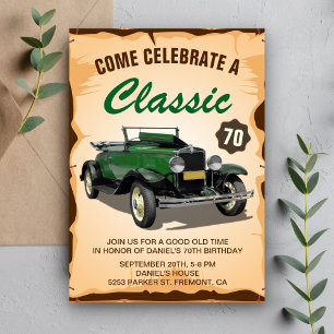 Invitación de cumpleaños de Vintage Green Car Clas