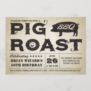 Invitación de cumpleaños de vintage Pig Roast BBQ