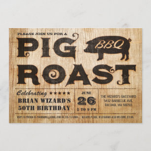 Invitación de cumpleaños de vintage Pig Roast BBQ