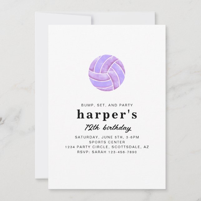 Invitación de cumpleaños de voleibol (Anverso)