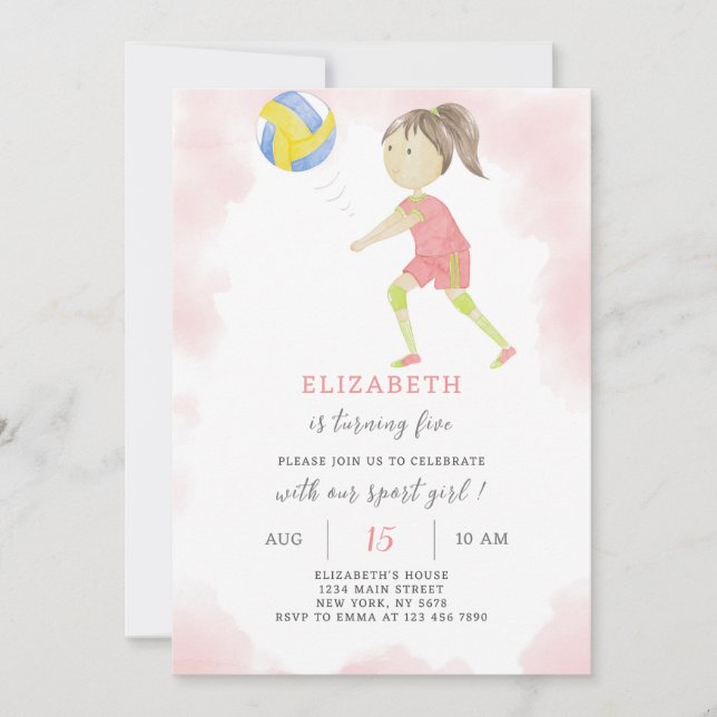 Invitación de cumpleaños de voleibol (Anverso)