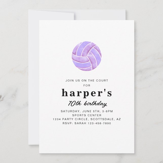 Invitación de cumpleaños de voleibol (Anverso)