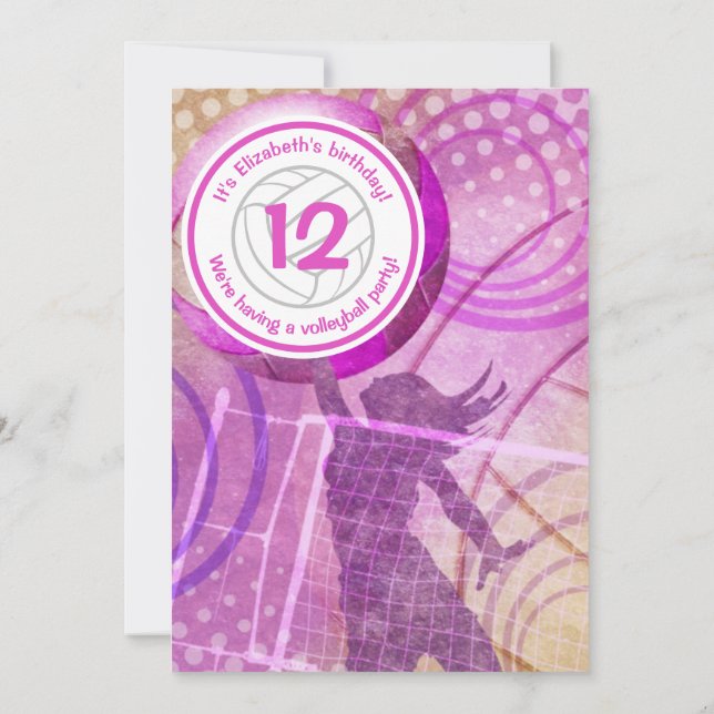 Invitación de cumpleaños de voleibol para niñas en (Reverso)