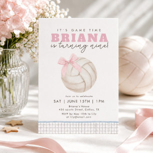 Invitación de Cumpleaños de Voleibol Rosa Coquette