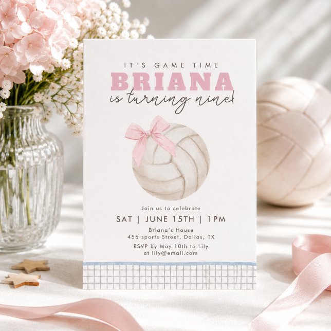 Invitación de Cumpleaños de Voleibol Rosa Coquette (Subido por el creador)