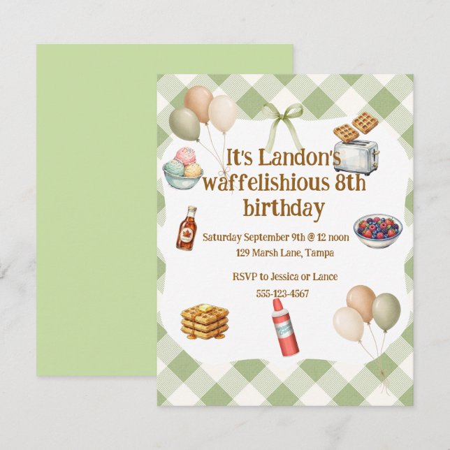 Invitación de cumpleaños de waffle DESCARGA DIGITA (Anverso / Reverso)