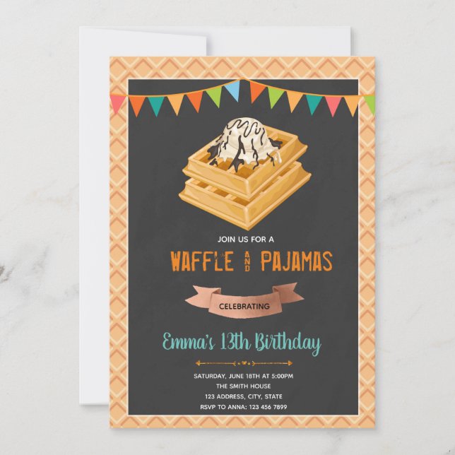 Invitación de cumpleaños de Waffle rise y shine (Anverso)
