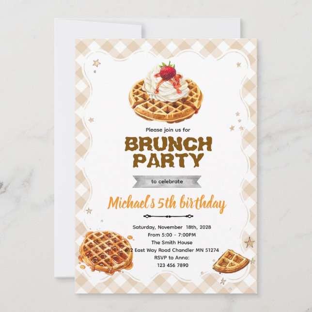 Invitación de cumpleaños de waffles de brunch (Anverso)