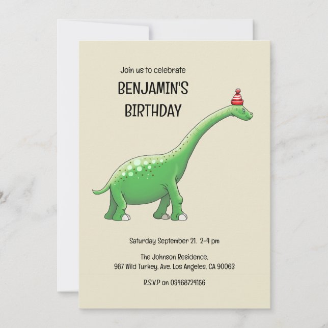 Invitación de cumpleaños de Walter el Dinosaurio (Anverso)