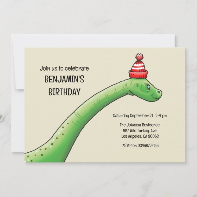 Invitación de cumpleaños de Walter el Dinosaurio (Anverso)