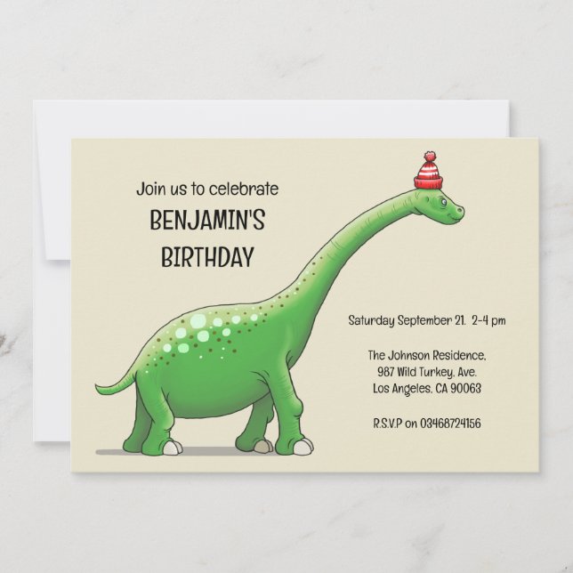 Invitación de cumpleaños de Walter el Dinosaurio (Anverso)