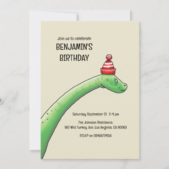Invitación de cumpleaños de Walter el Dinosaurio (Anverso)