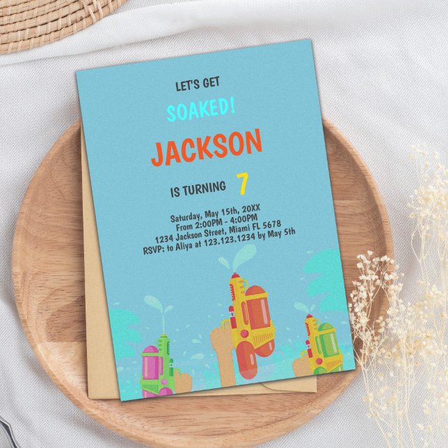 Invitación de cumpleaños de Water Gun (Water Gun Invitations)