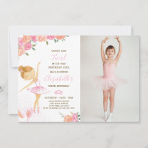 Invitación de cumpleaños de Watercolor Ballerina c