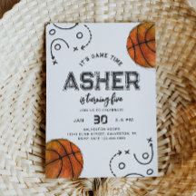 Invitación de cumpleaños de Watercolor Basketball