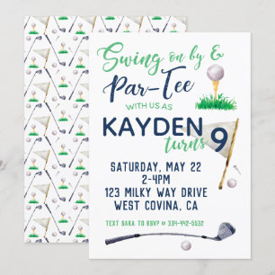 Invitación de cumpleaños de Watercolor Golf