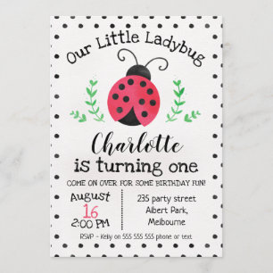 Invitación de cumpleaños de Watercolor Ladybug