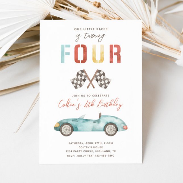 Invitación de cumpleaños de Watercolor Race Car (Subido por el creador)