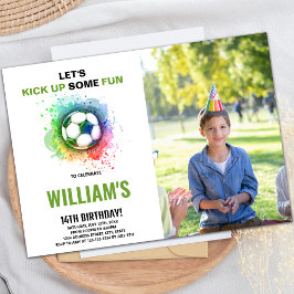 Invitación de cumpleaños de Watercolor Soccer con 