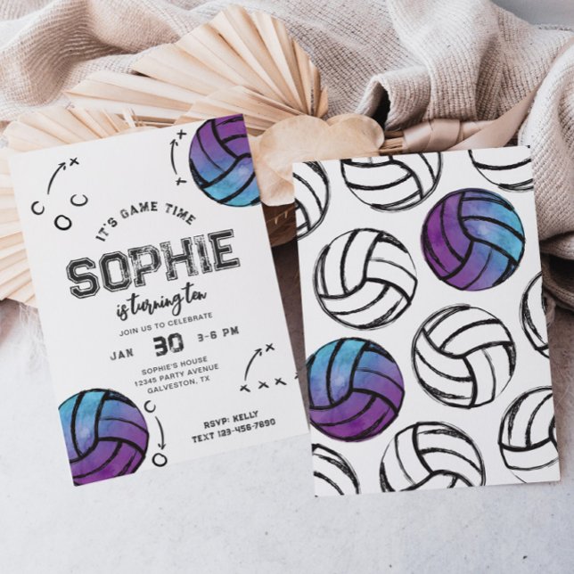 Invitación de cumpleaños de Watercolor Voleyball (Subido por el creador)