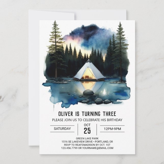 Invitación de cumpleaños de Watercolor Wilderness  (Anverso)