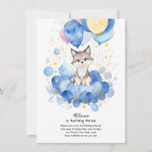 Invitación de cumpleaños de Watercolor Wolf Pup