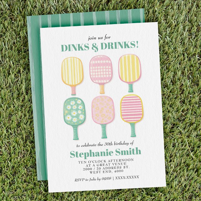 Invitación de cumpleaños de Watercolour Elegant Pi (Serve up some fun with this stylish pickleball-themed birthday invitation)