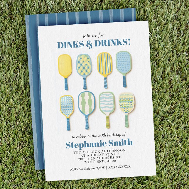 Invitación de cumpleaños de Watercolour Elegant Pi (Serve up some fun with this stylish pickleball-themed birthday invitation.)