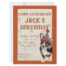 Invitación de cumpleaños de WELSH CORGI POLKADOT