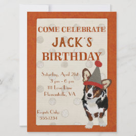 Invitación de cumpleaños de WELSH CORGI POLKADOT
