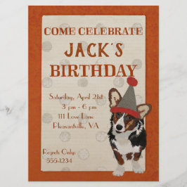 Invitación de cumpleaños de WELSH CORGI POLKADOT