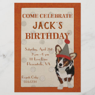 Invitación de cumpleaños de WELSH CORGI POLKADOT
