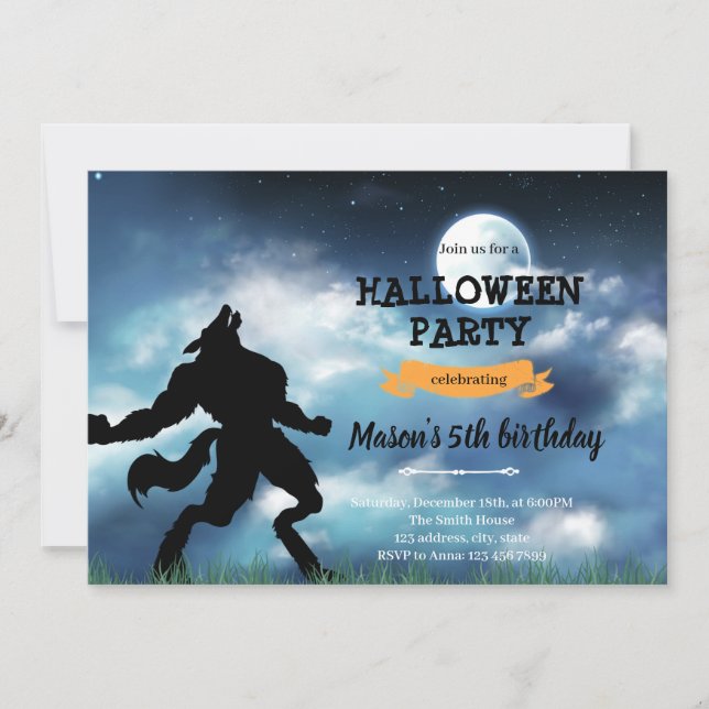 Invitación de cumpleaños de Werewolf Halloween (Anverso)