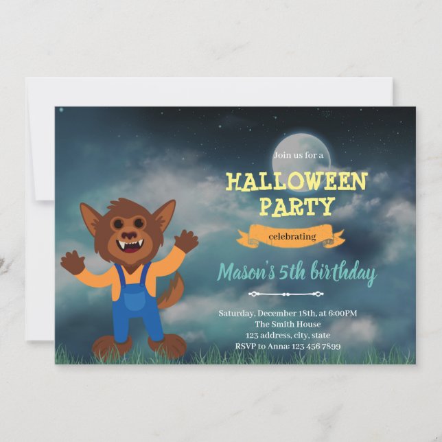 Invitación de cumpleaños de Werewolf Halloween (Anverso)